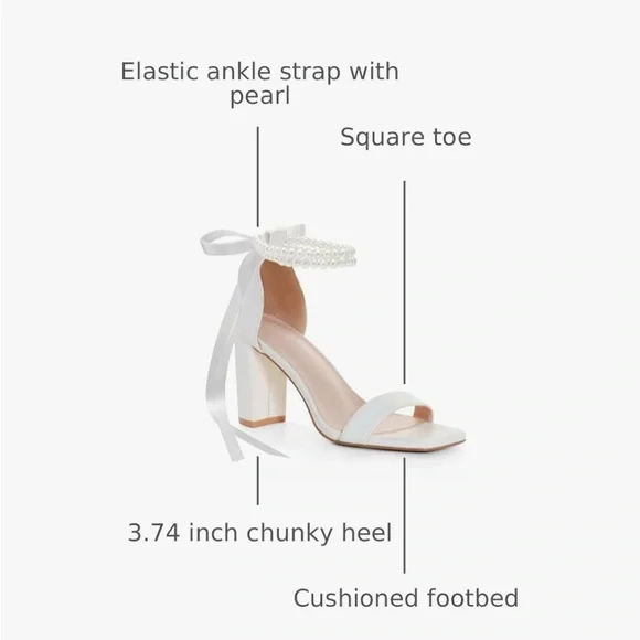 NWOB- Women Pearl Open Square Toe Block Heels Bow - Picture 2 of 7